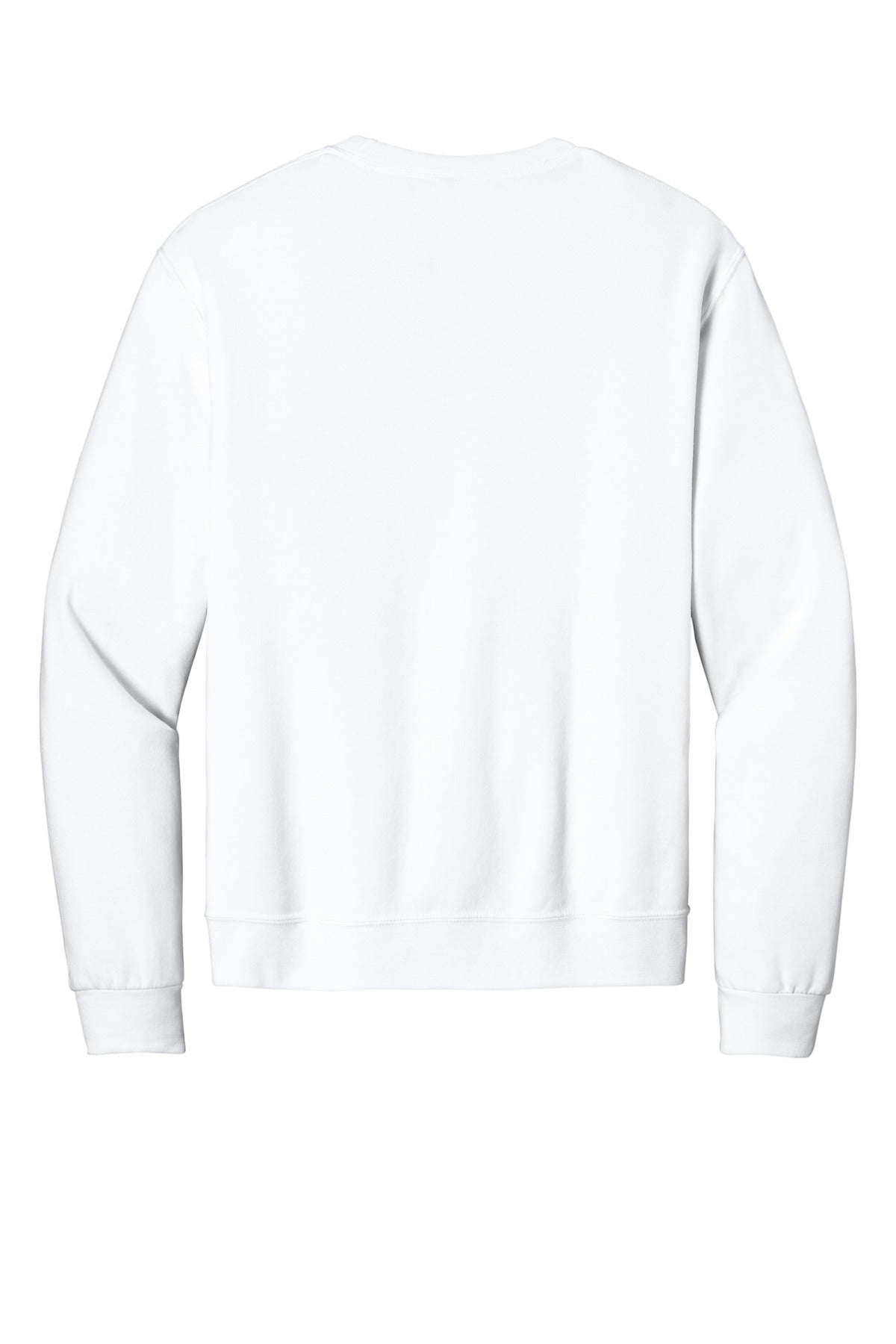 Rear View of White Jerzees Ultimate Unisex CVC Ring Spun Crewneck Sweatshirt IC48M