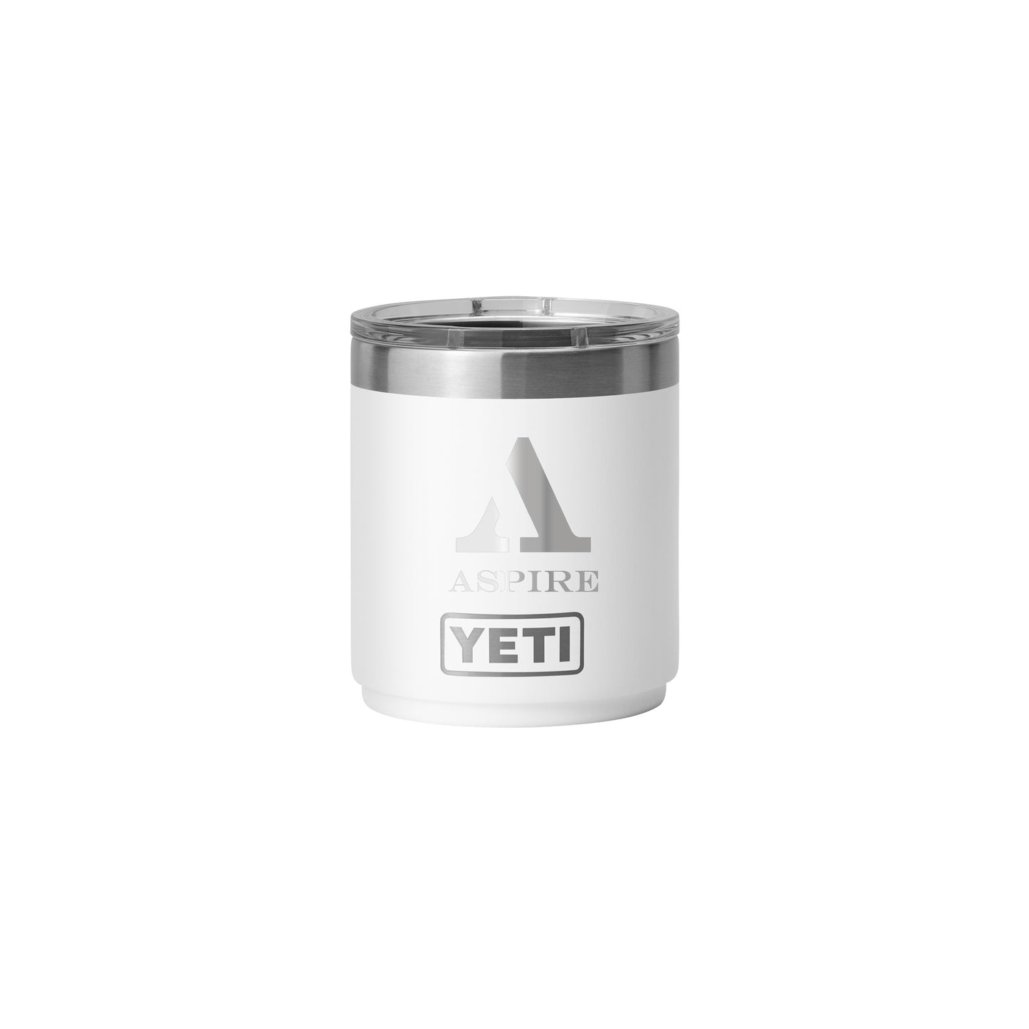 Rear View of White Rambler® 10 oz Stackable Lowball with MagSlider™ Lid