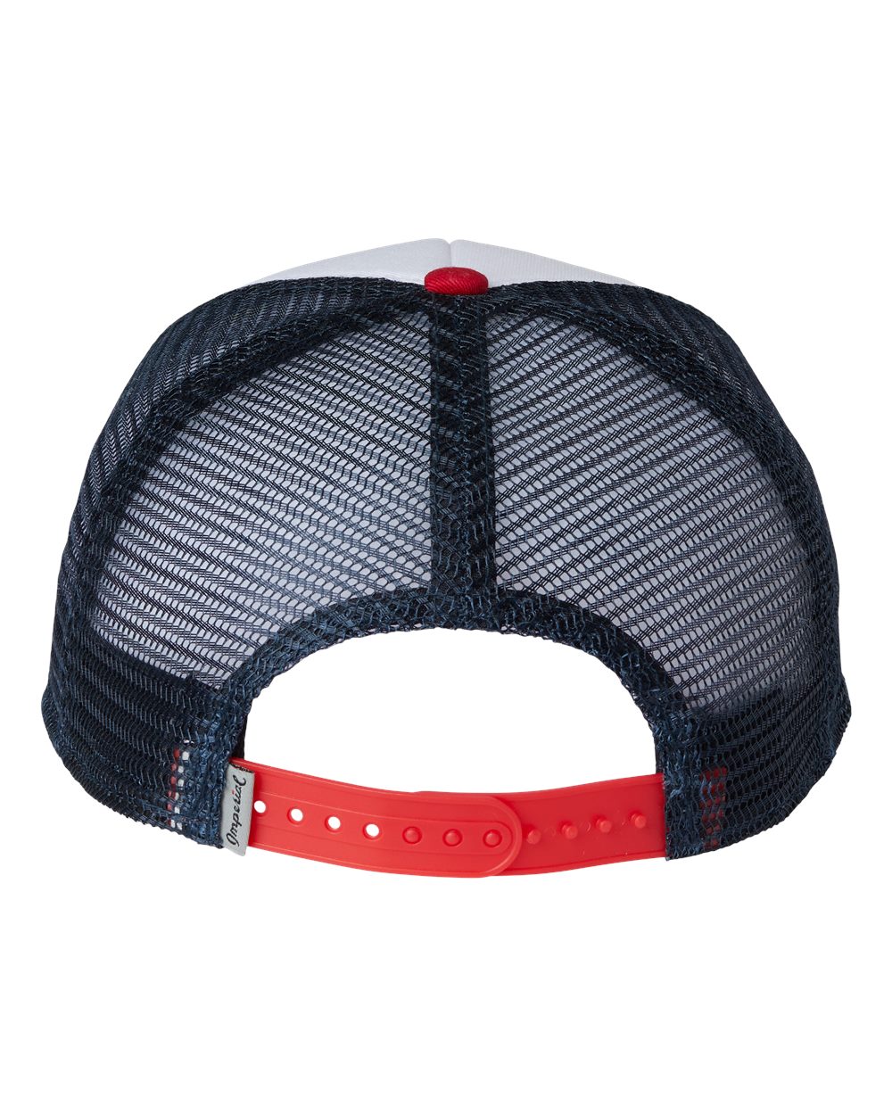 Rear View of White/ Red/ Dark Navy North Country Trucker Cap - 1287