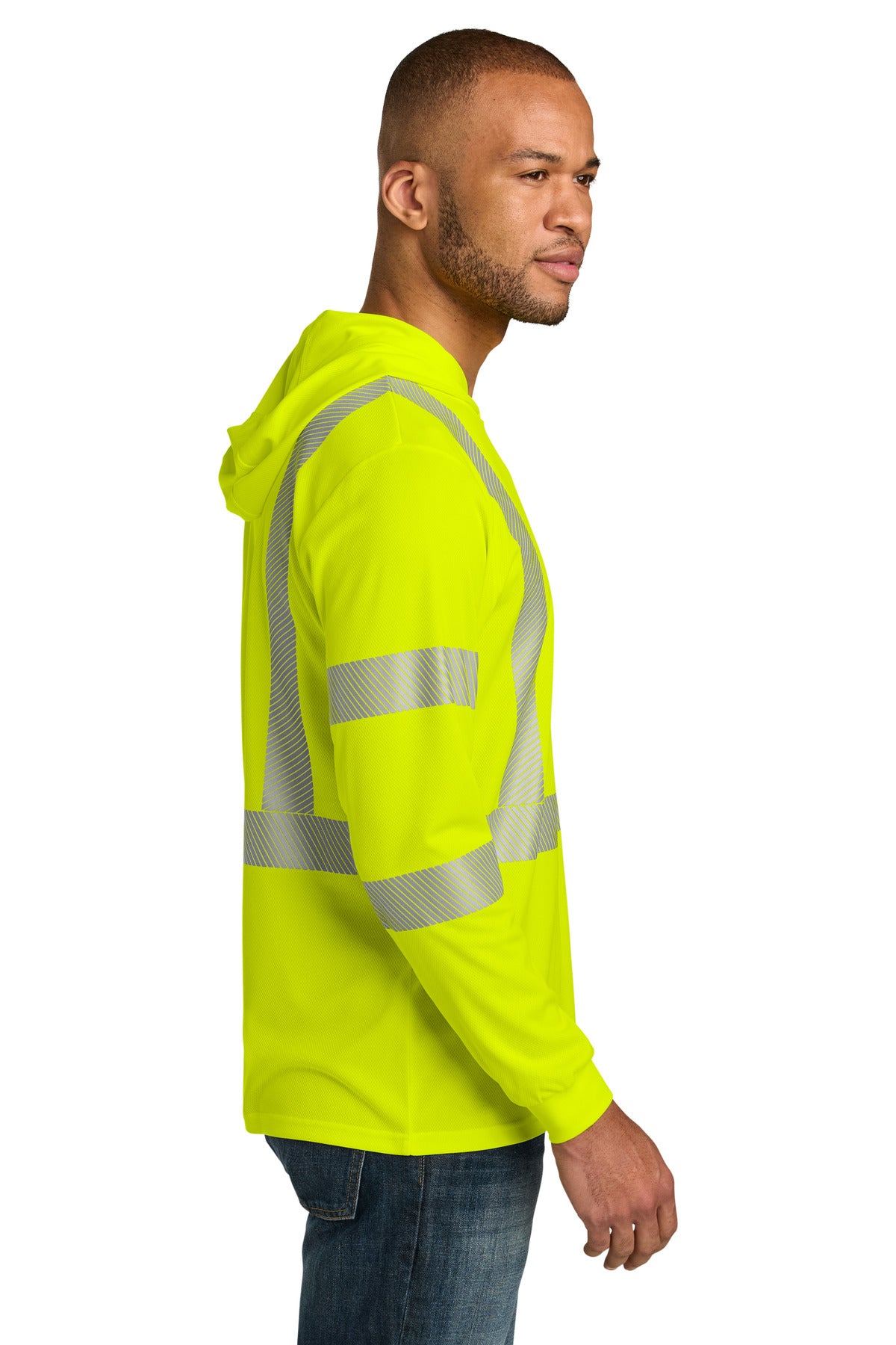 SftyYellow CornerStone ANSI 107 Class 3 Long Sleeve Segmented Tape Hooded Tee CS208