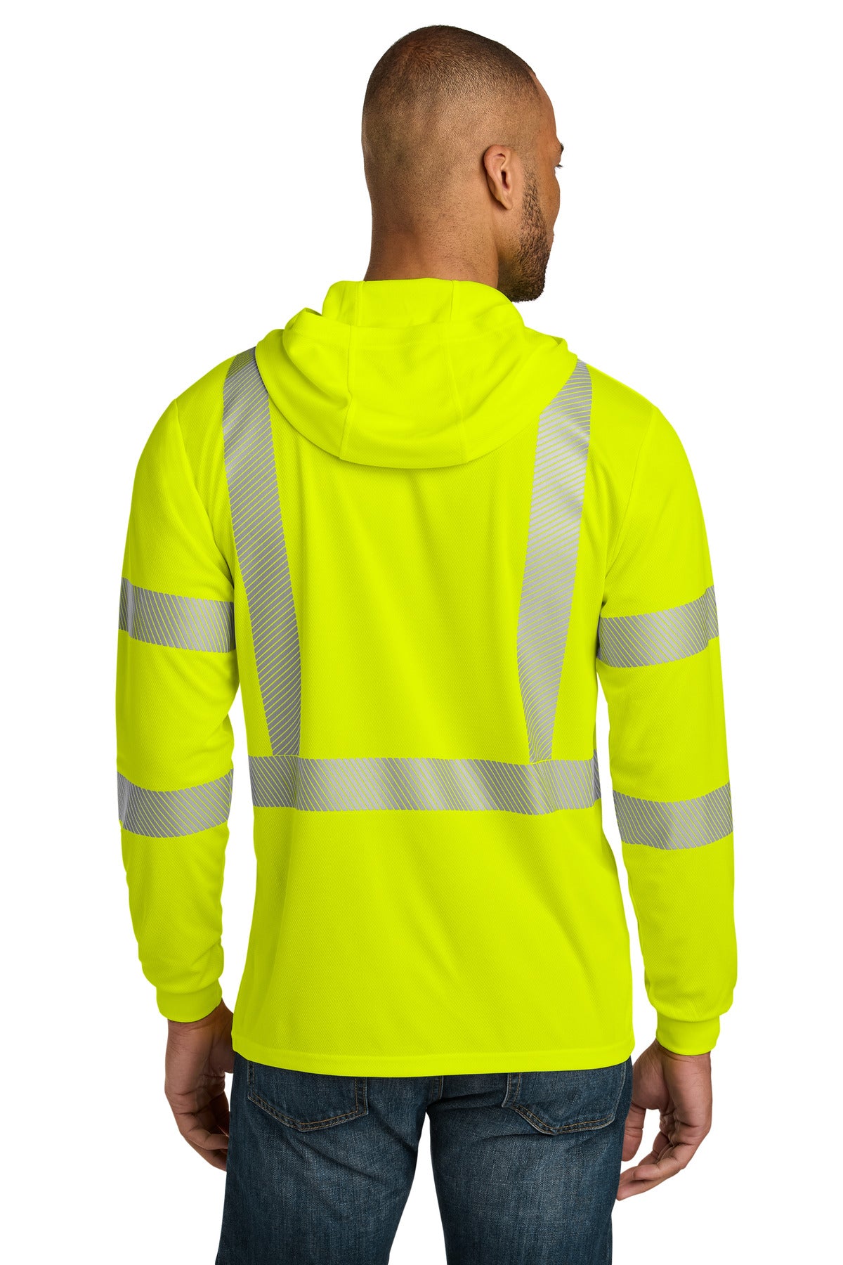 SftyYellow CornerStone ANSI 107 Class 3 Long Sleeve Segmented Tape Hooded Tee CS208