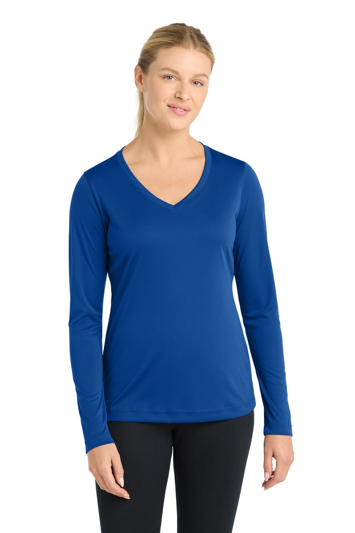 True Royal Sport-Tek Women's Long Sleeve PosiCharge Competitor V-Neck Tee. LST353LS
