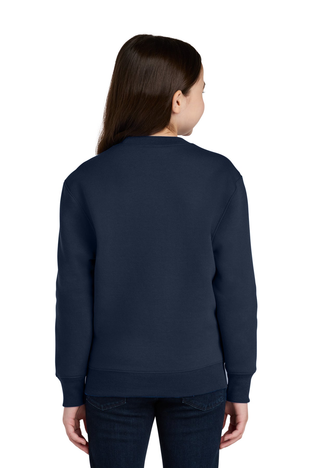 TrueNavy Port & Co Youth Core Fleece Crewneck Pocket Sweatshirt PC78YPKT