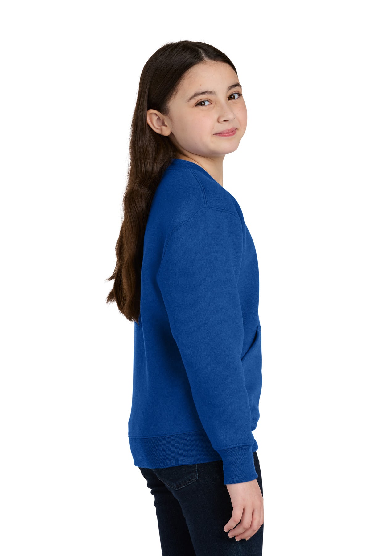 TrueRoyal Port & Co Youth Core Fleece Crewneck Pocket Sweatshirt PC78YPKT