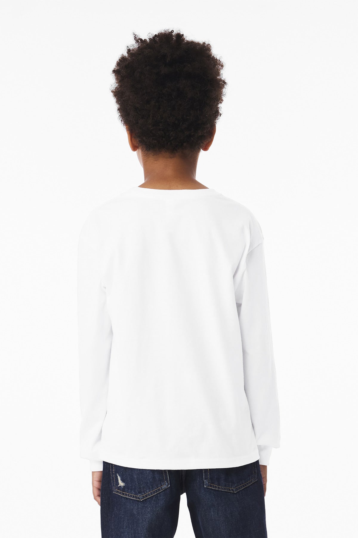 White BELLA+CANVAS Youth 6-Ounce Heavyweight Long Sleeve Tee BC3511Y