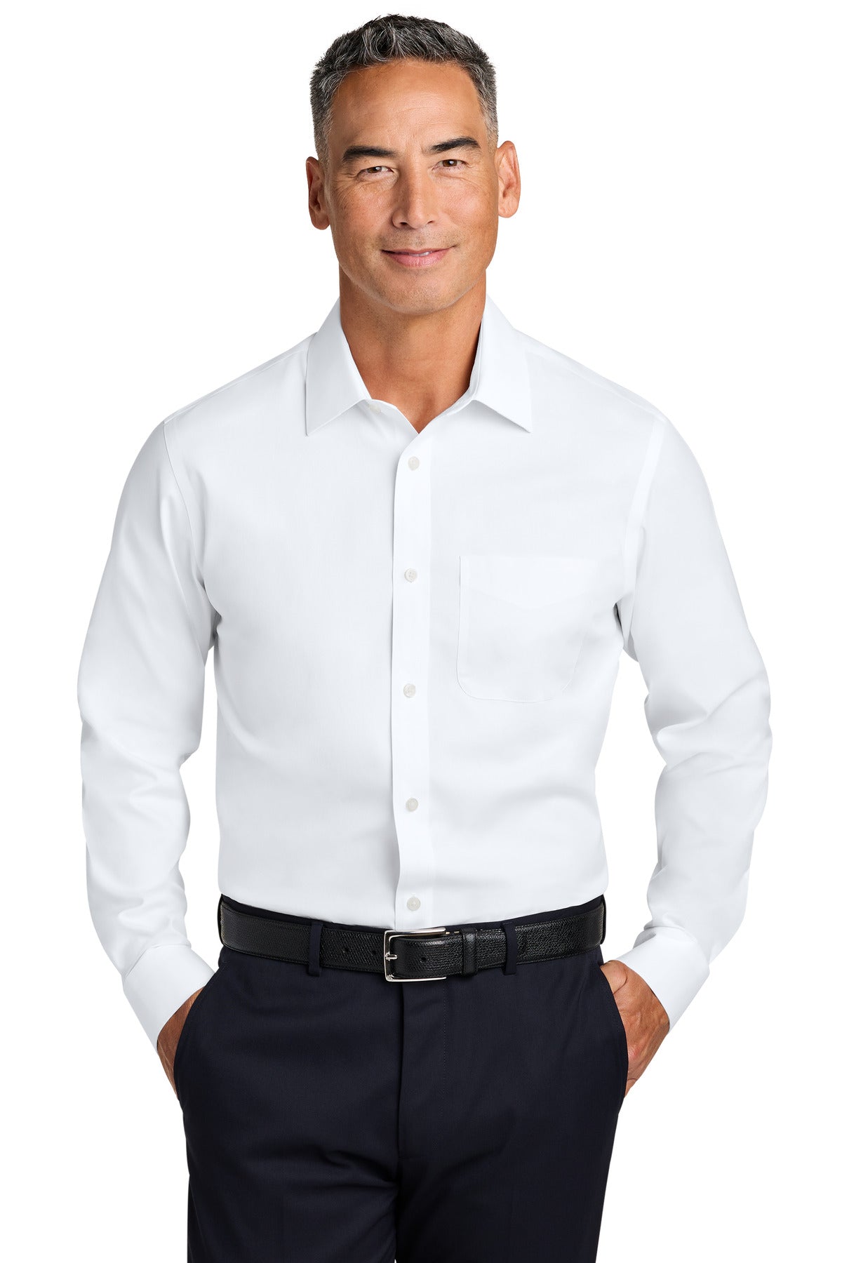 White Brooks Brothers Wrinkle-Free Stretch Pinpoint Spread Collar Shirt BB18012