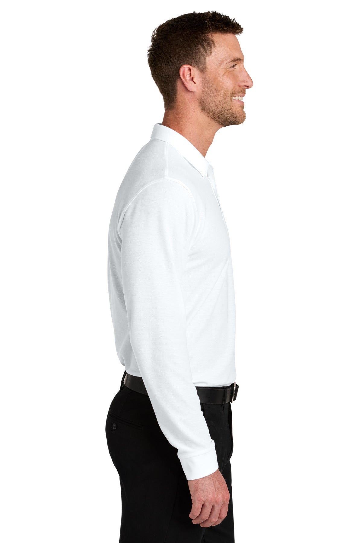White Port Authority Wearever Signature Pique Long Sleeve Polo K200LS