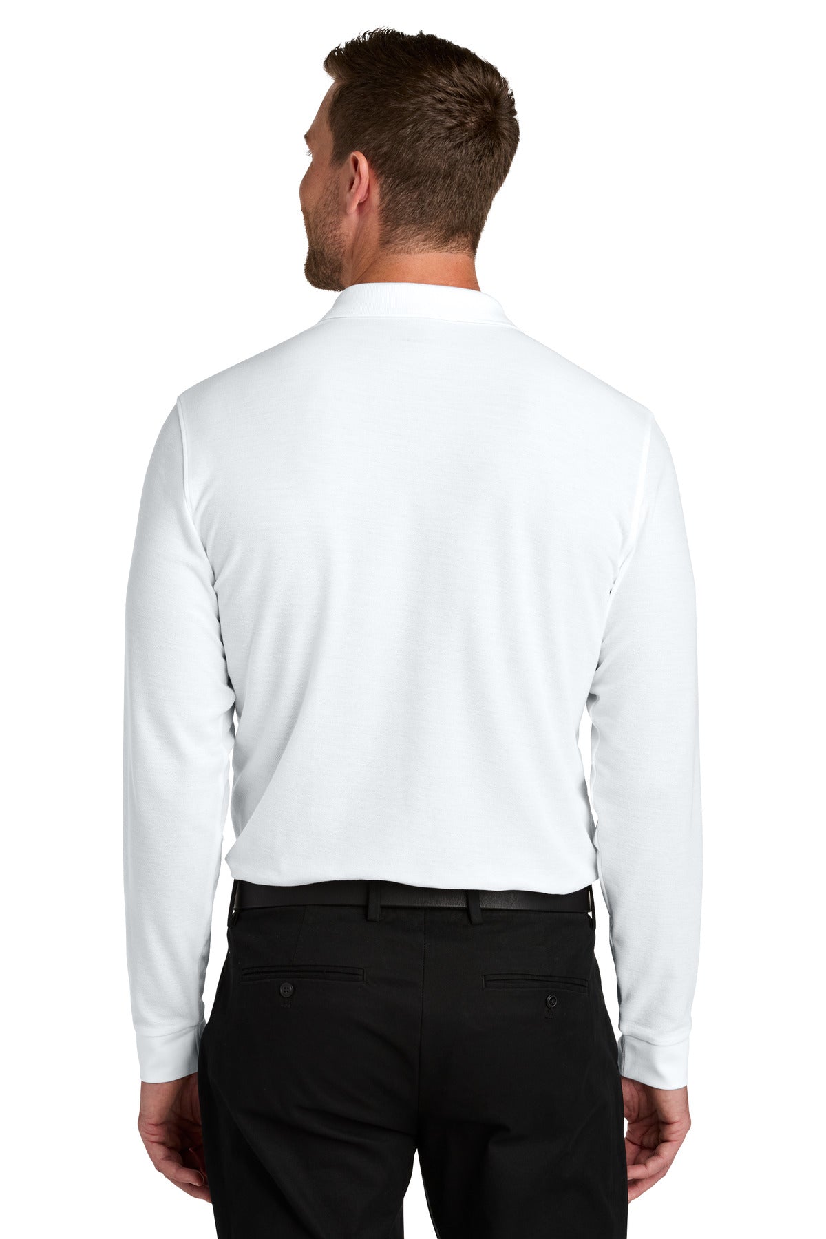 White Port Authority Wearever Signature Pique Long Sleeve Polo K200LS