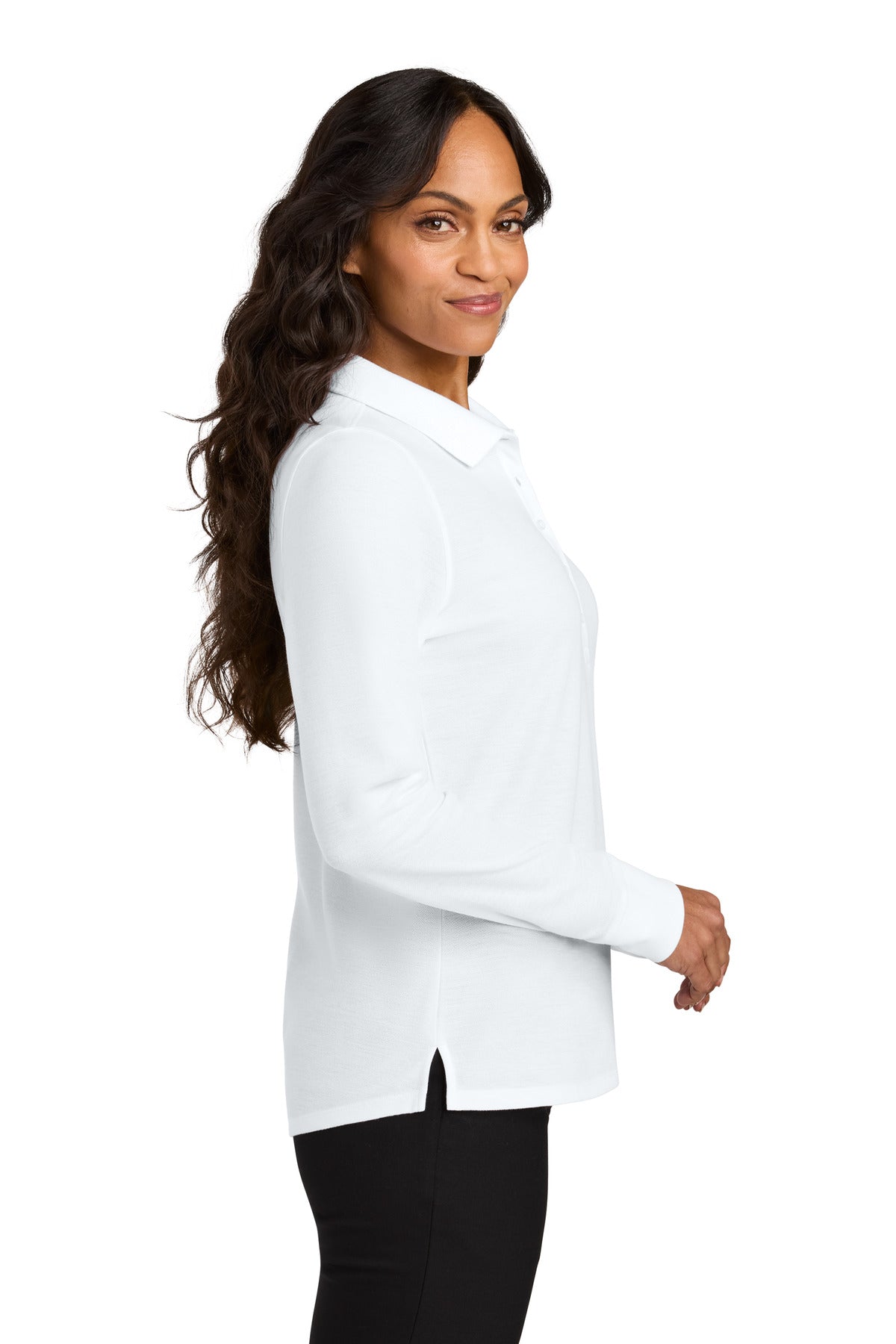 White Port Authority Women's Wearever Signature Pique Long Sleeve Polo LK200LS
