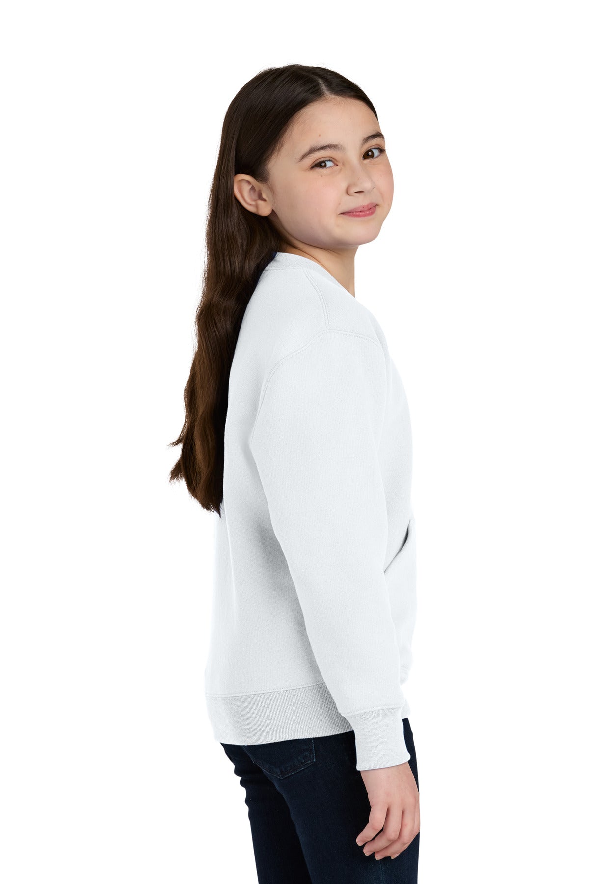 White Port & Co Youth Core Fleece Crewneck Pocket Sweatshirt PC78YPKT