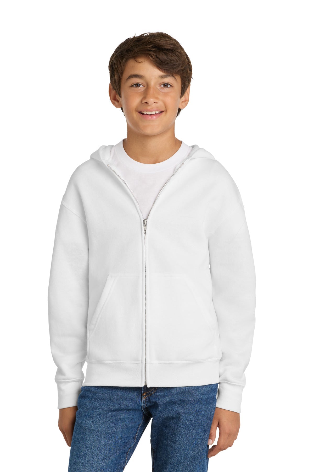 White Port & Co Youth Core Fleece Full-Zip Hooded Sweatshirt. PC90YZH