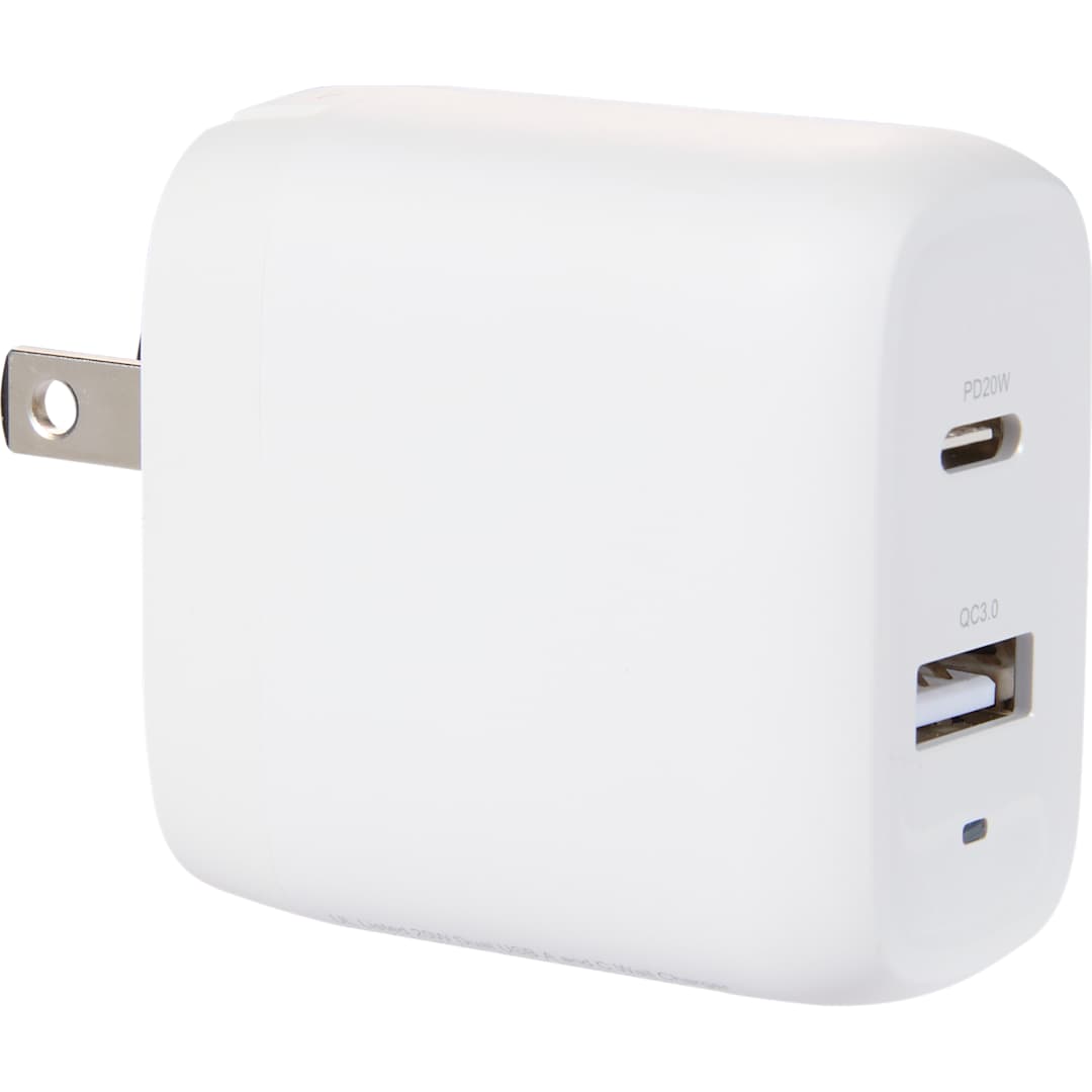 White UL Listed 20W Dual USB A and C Wall Charger plain