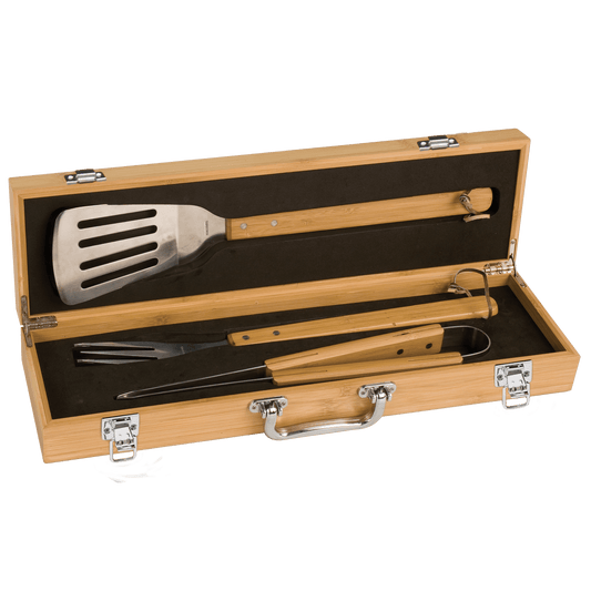 Custom Bamboo Barbeque Tools and 3-Piece BBQ Set with Engraved Logo