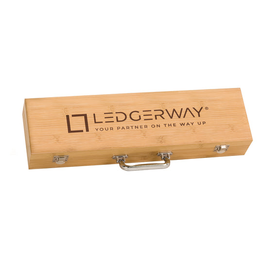 LEDGERWAY Bamboo Barbeque Tools and 3-Piece BBQ Set with Engraved Logo