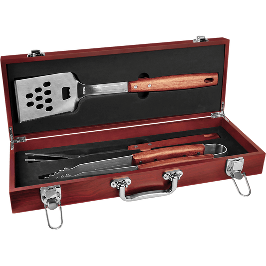 Custom 3-Piece Rosewood BBQ Set with Engraved Logo