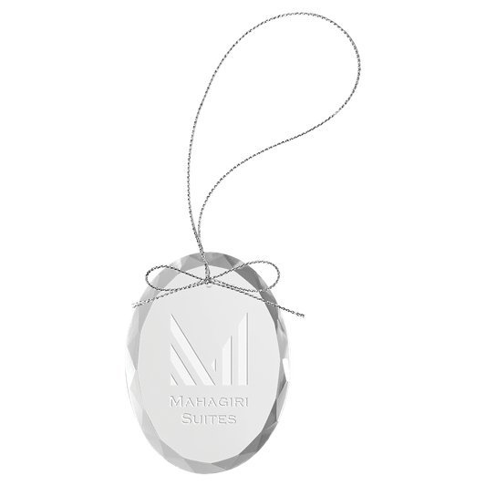 Custom 3 1/4" Clear Oval Glass Ornament with Silver String