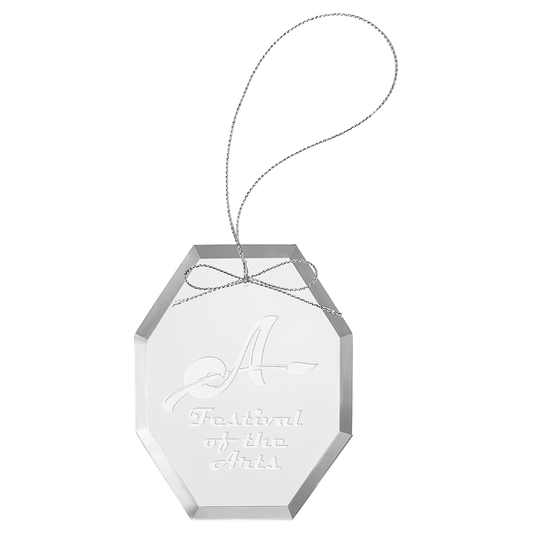 Custom 3 3/4" Clear Octagon Glass Ornament with Silver String