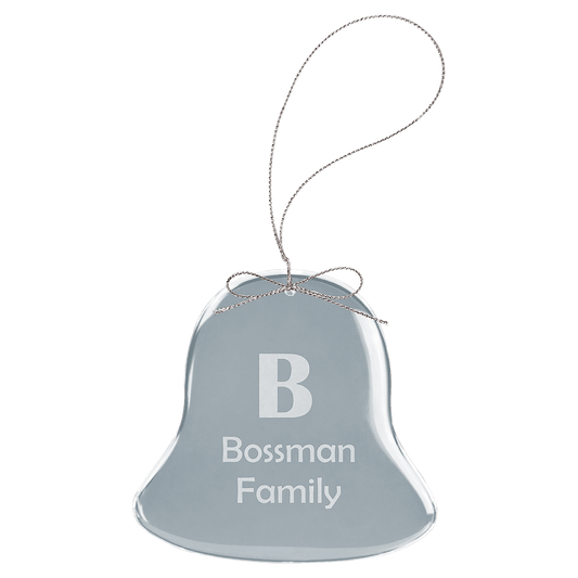 Custom 3" Clear Bell Glass Ornament with Silver String