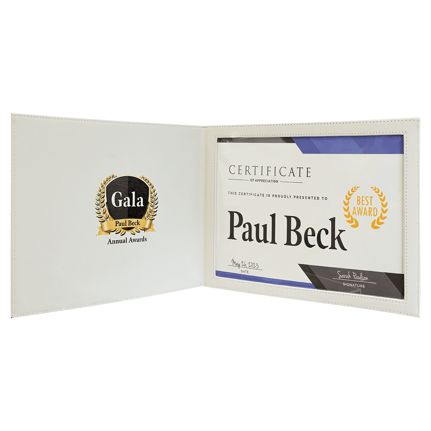 White Laserable Leatherette Certificate Holder 9" x 12"