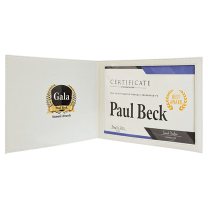 White Laserable Leatherette Certificate Holder 9" x 12"