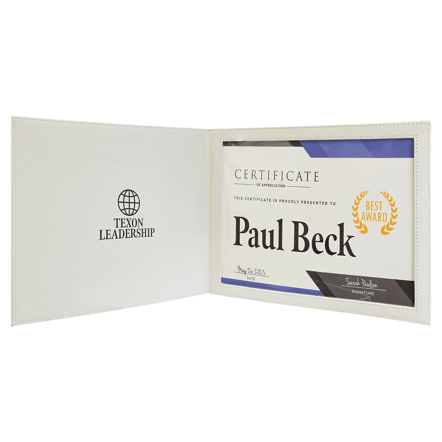 White Laserable Leatherette Certificate Holder 9" x 12"