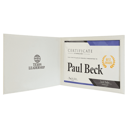 White Laserable Leatherette Certificate Holder 9" x 12"