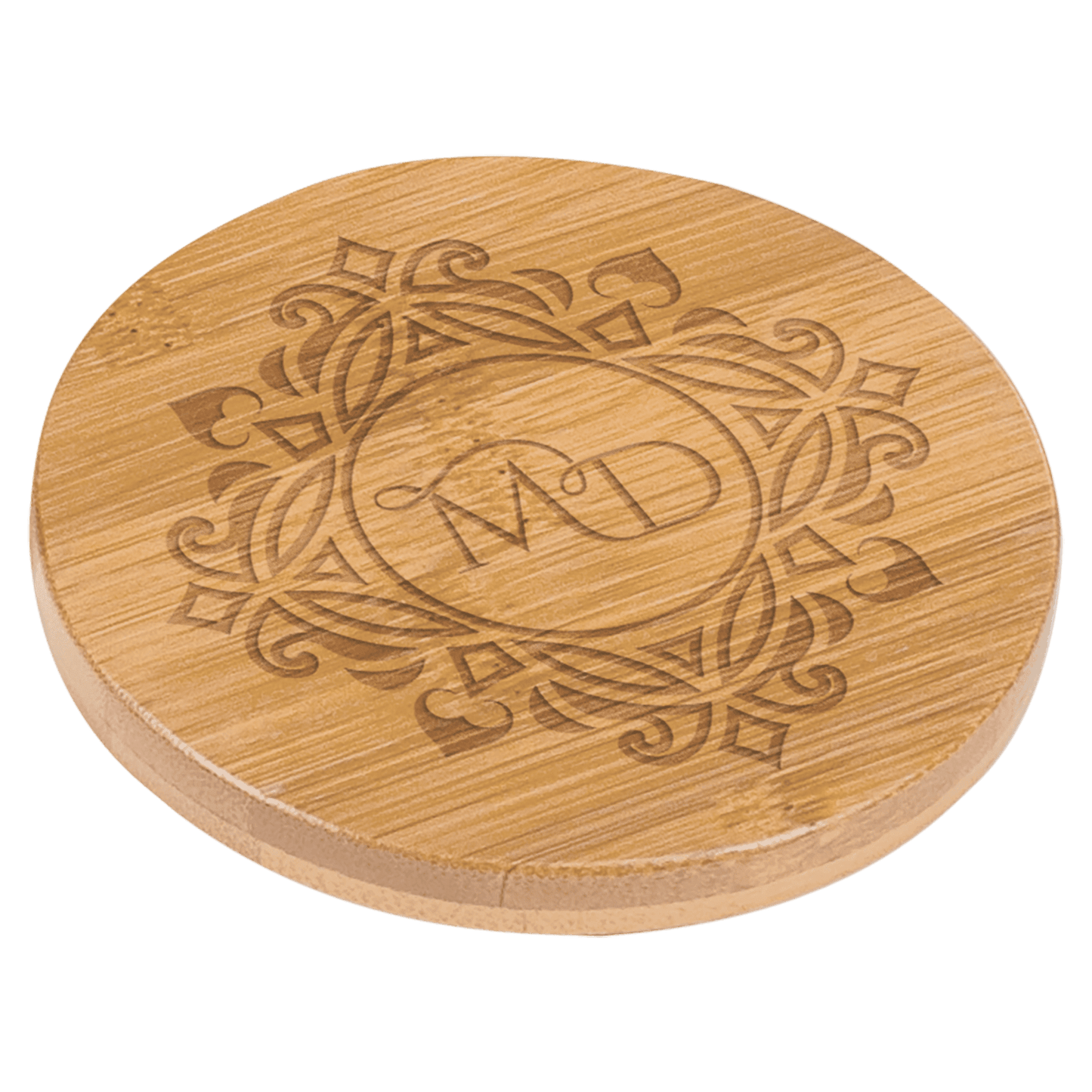 Custom Round Bamboo Coaster Set with Laser Engraved Logo