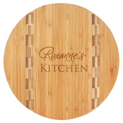 Round Bamboo Cutting Board with Butcher Block Inlay - Multiple Sizes