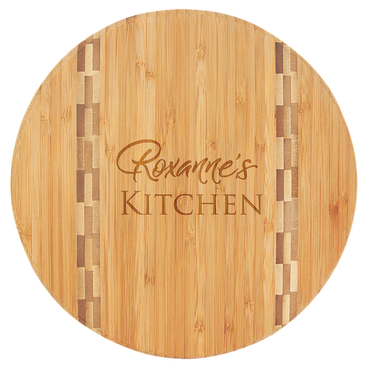 Round Bamboo Cutting Board with Butcher Block Inlay - Multiple Sizes