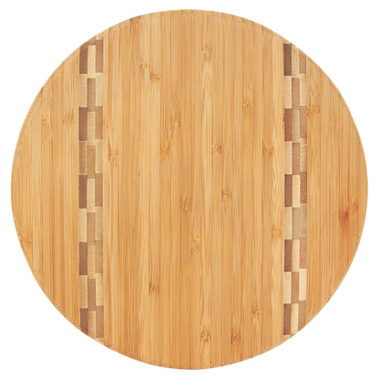 Round Bamboo Cutting Board with Butcher Block Inlay - Multiple Sizes