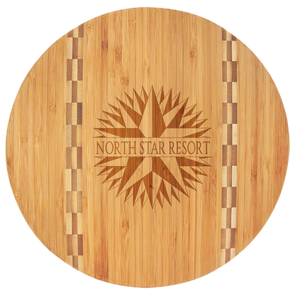 Round Bamboo Cutting Board with Butcher Block Inlay - Multiple Sizes