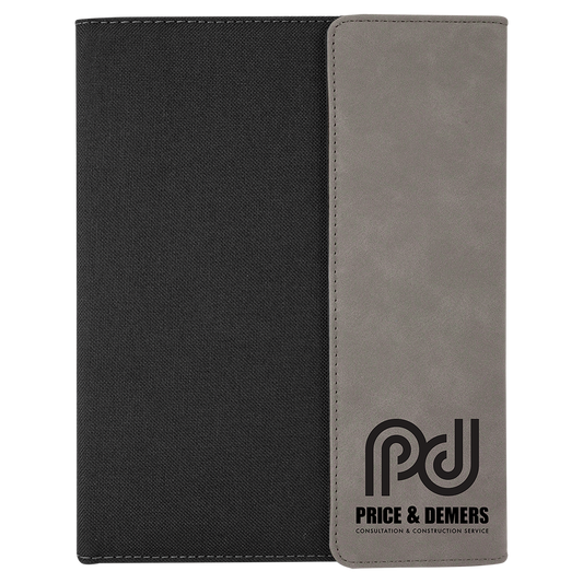 Custom Vegan Leather/Canvas Portfolio with Notepad 7" x 9" with Engraved Logo