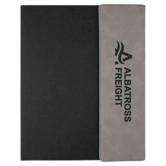 Custom Vegan Leather/Canvas Portfolio with Notepad 9 1/2" x 12" with Engraved Logo