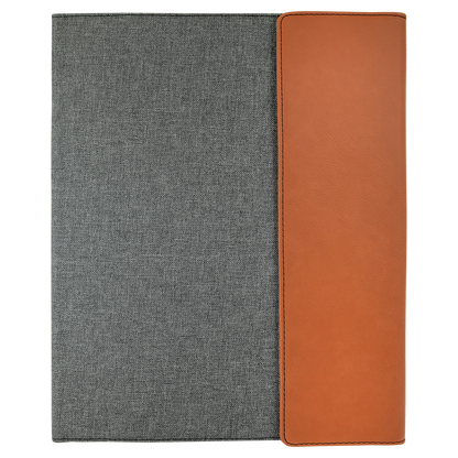 Rawhide Laserable Leatherette / Gray Canvas Portfolio with Notepad 9 1/2" x 12"