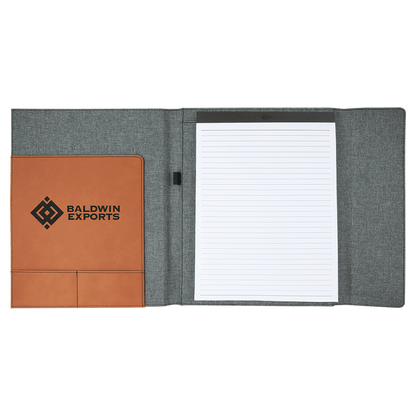 Rawhide Laserable Leatherette / Gray Canvas Portfolio with Notepad 9 1/2" x 12"