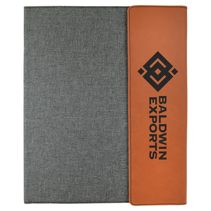 Rawhide Laserable Leatherette / Gray Canvas Portfolio with Notepad 9 1/2" x 12"