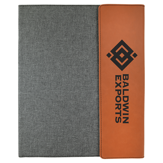 Rawhide Laserable Leatherette / Gray Canvas Portfolio with Notepad 9 1/2" x 12"