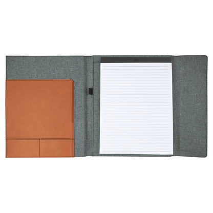 Rawhide Laserable Leatherette / Gray Canvas Portfolio with Notepad 9 1/2" x 12"
