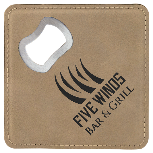 Custom Square Vegan Leather Bottle Opener Coaster