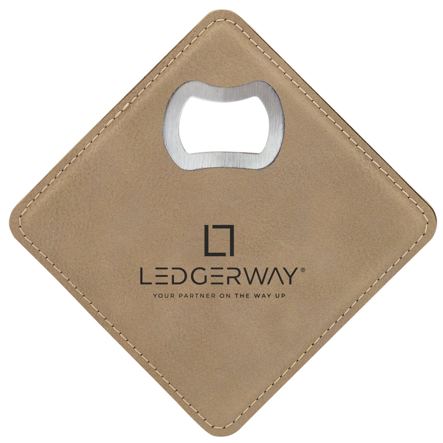 LEDGERWAY Stacked Logo Engraved - Square Vegan Leather Bottle Opener Coaster