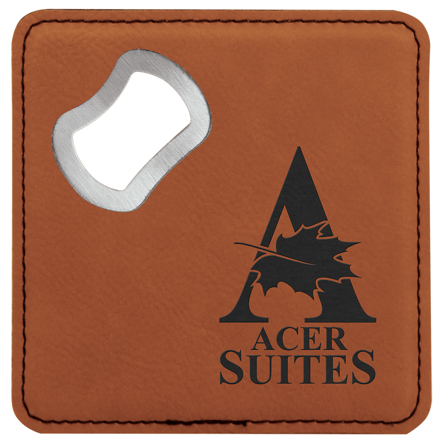 Custom Square Vegan Leather Bottle Opener Coaster