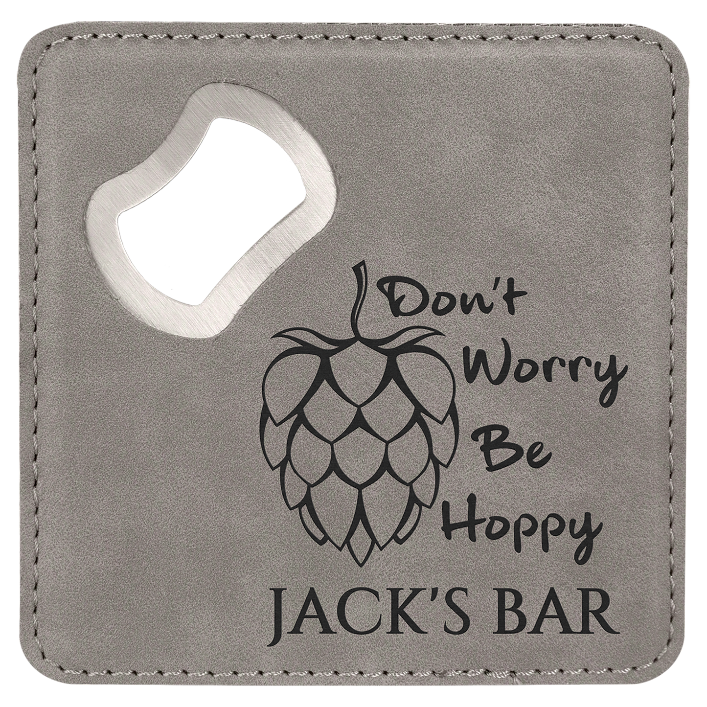 Custom Square Vegan Leather Bottle Opener Coaster