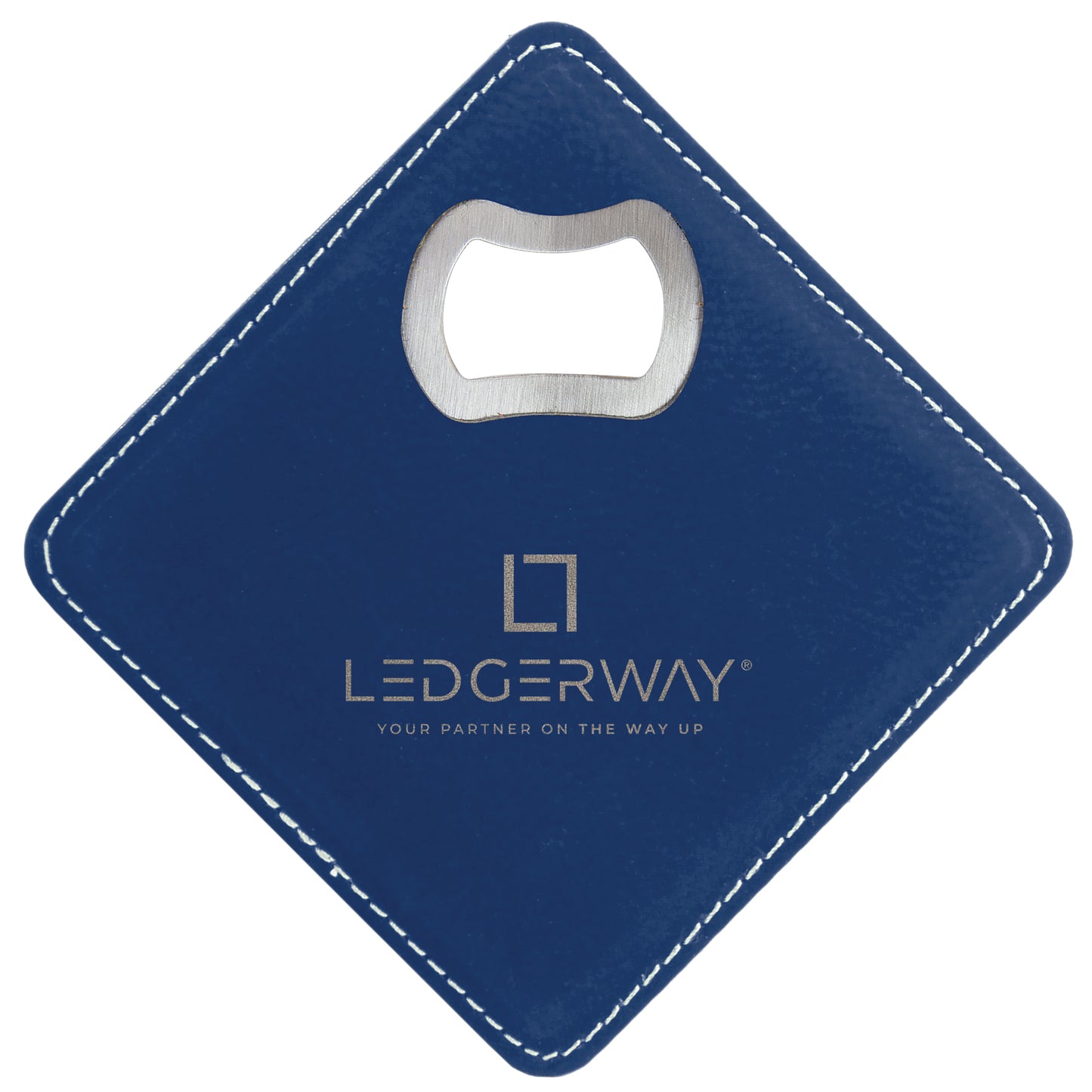 LEDGERWAY Stacked Logo Engraved - Square Vegan Leather Bottle Opener Coaster