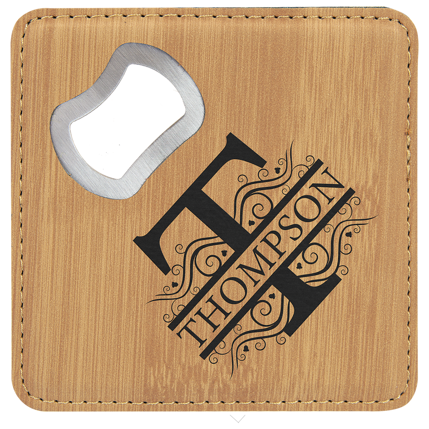 Custom Square Vegan Leather Bottle Opener Coaster