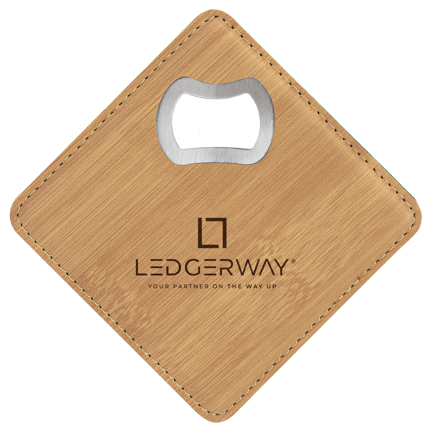 LEDGERWAY Stacked Logo Engraved - Square Vegan Leather Bottle Opener Coaster
