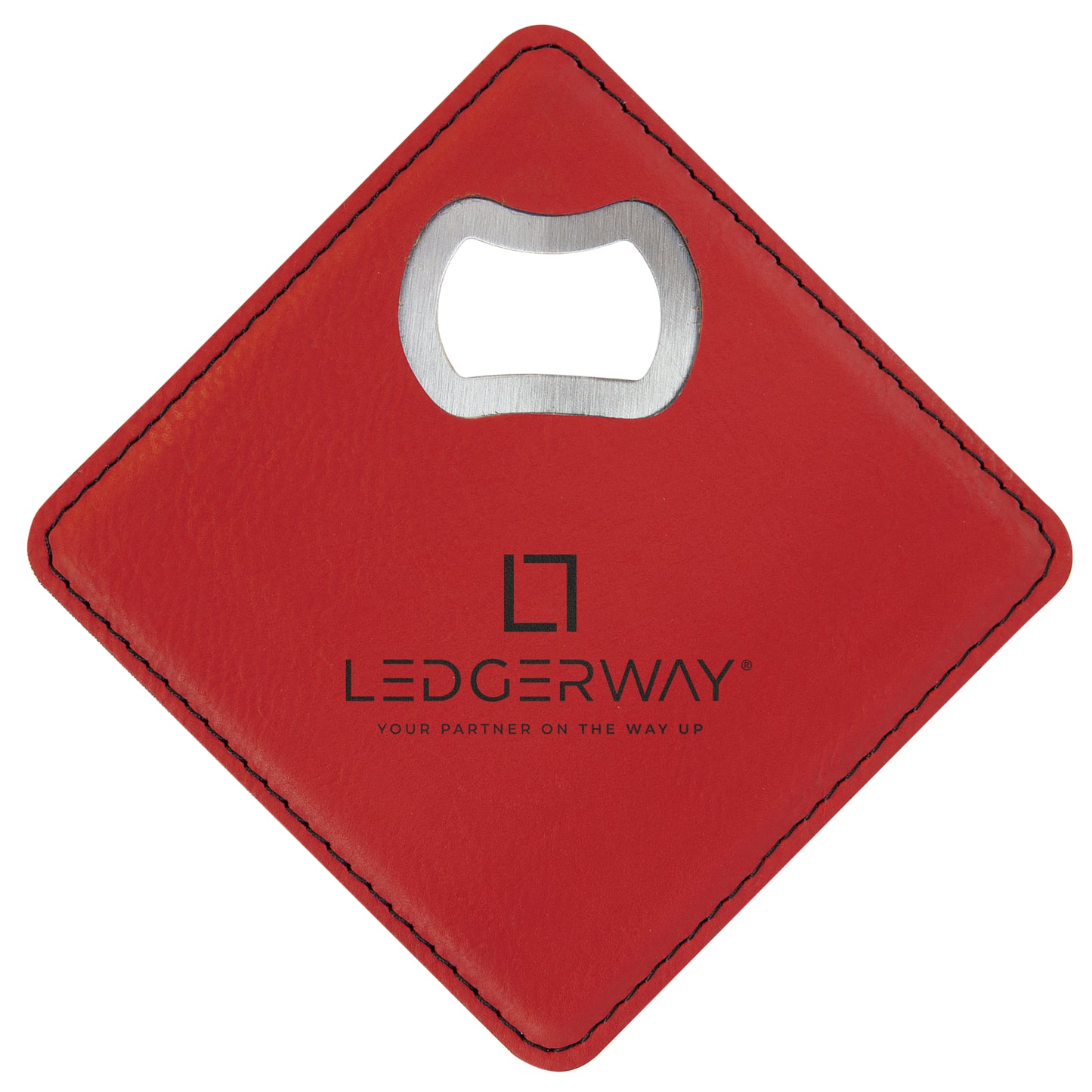LEDGERWAY Stacked Logo Engraved - Square Vegan Leather Bottle Opener Coaster
