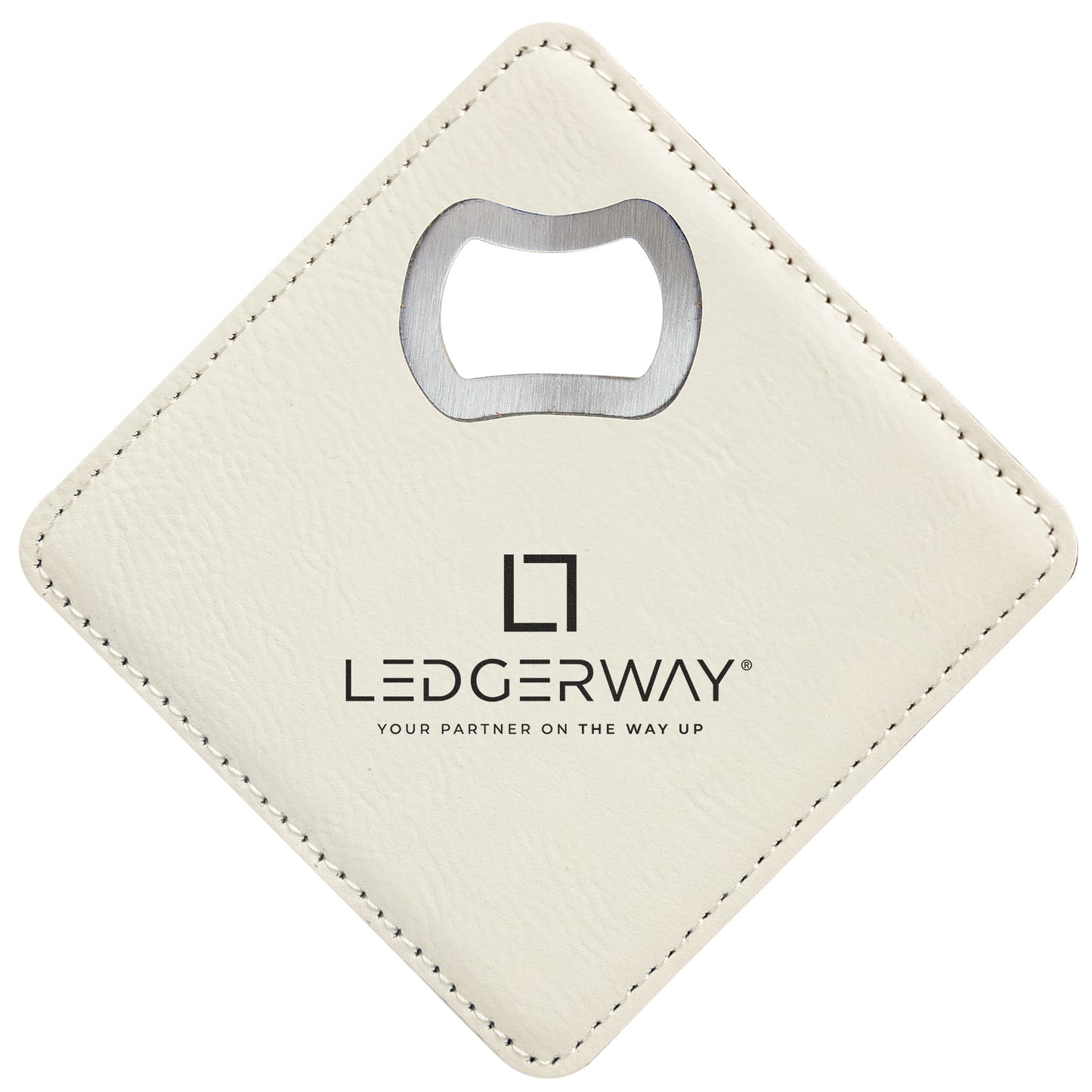 LEDGERWAY Stacked Logo Engraved - Square Vegan Leather Bottle Opener Coaster