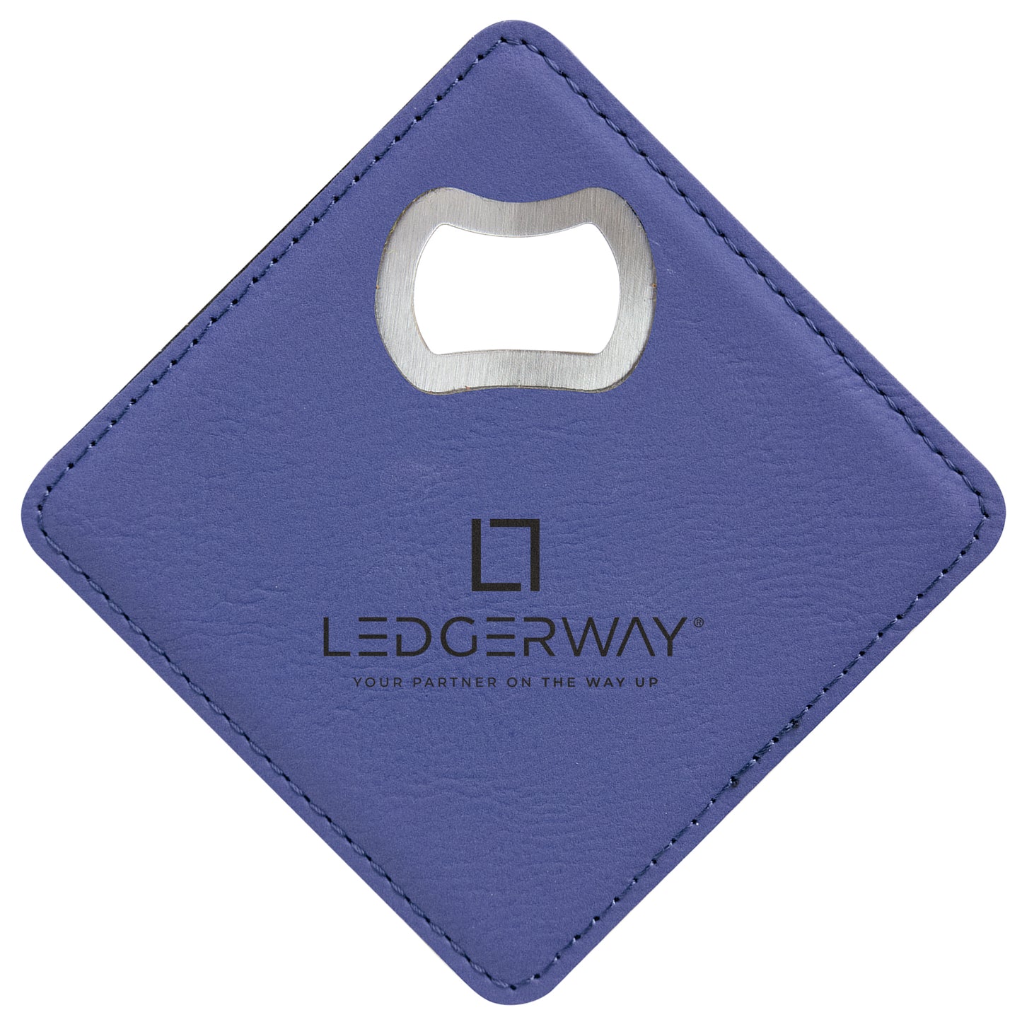 LEDGERWAY Stacked Logo Engraved - Square Vegan Leather Bottle Opener Coaster
