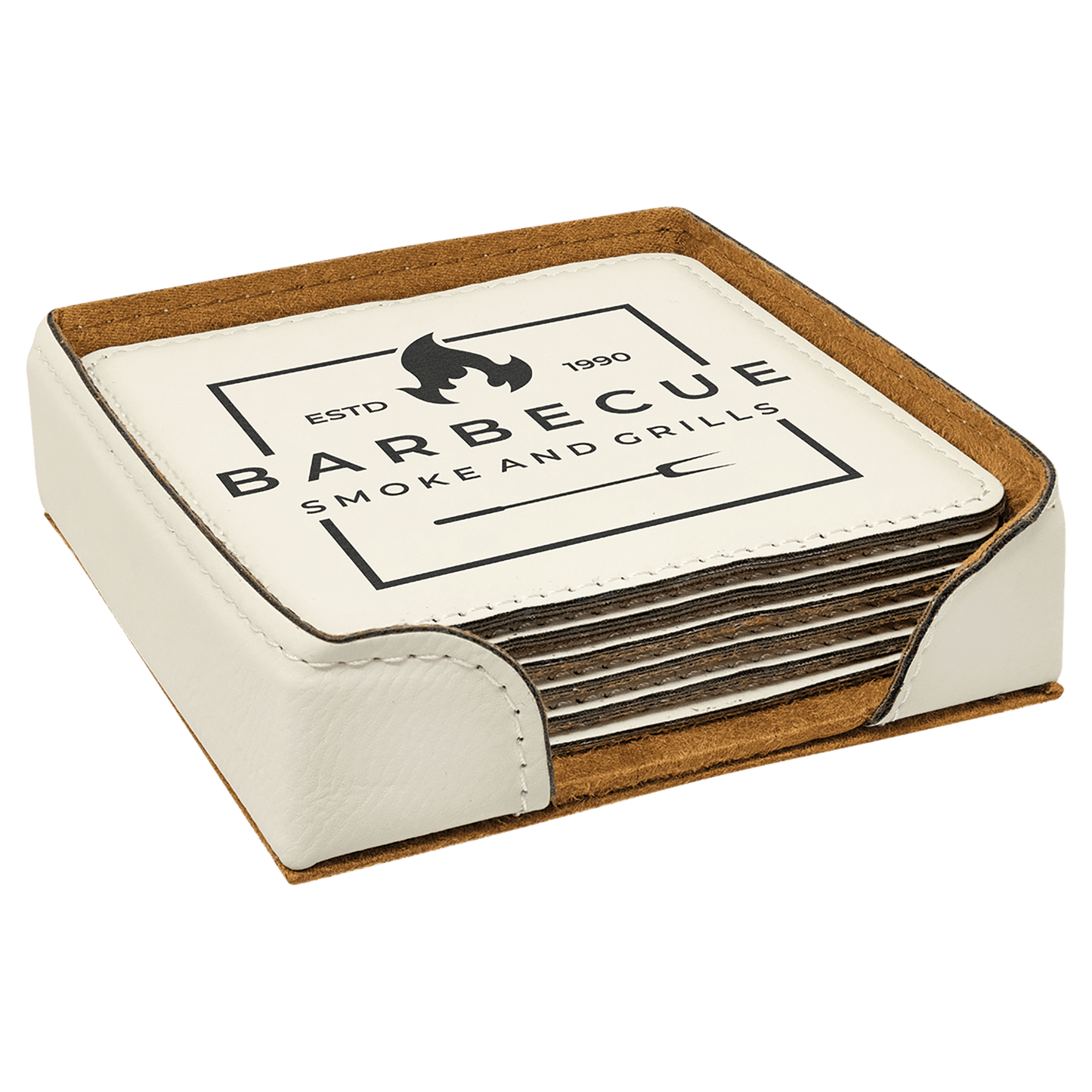 Custom Square 4" Vegan Leather Coaster Sets with Engraved Logo