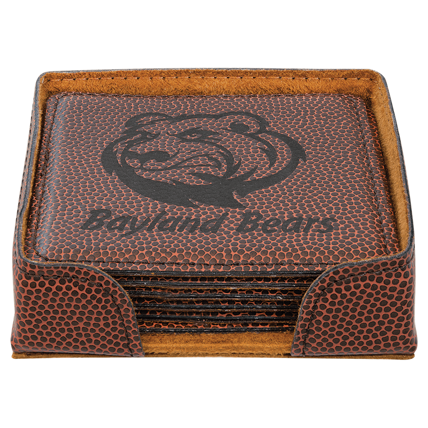 Custom Square 4" Vegan Leather Coaster Sets with Engraved Logo